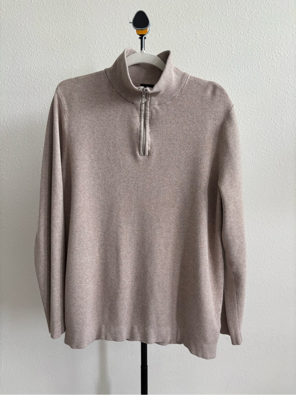 H&M Women’s L Taupe Quarter Zip Mock Neck Sweater 50% Cotton 50% Modal